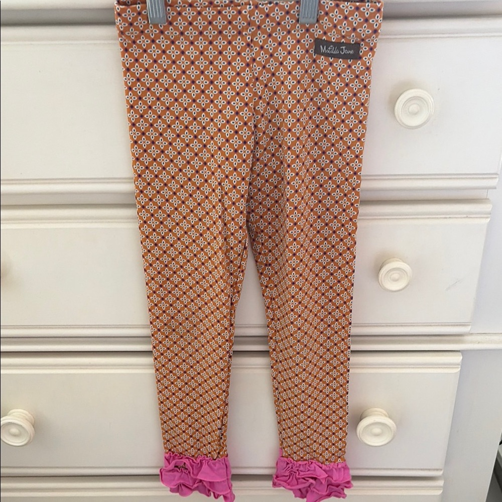 Matilda Jane Floral Geometric Ruffle Hem Leggings - Rust & Pink size 4/5T